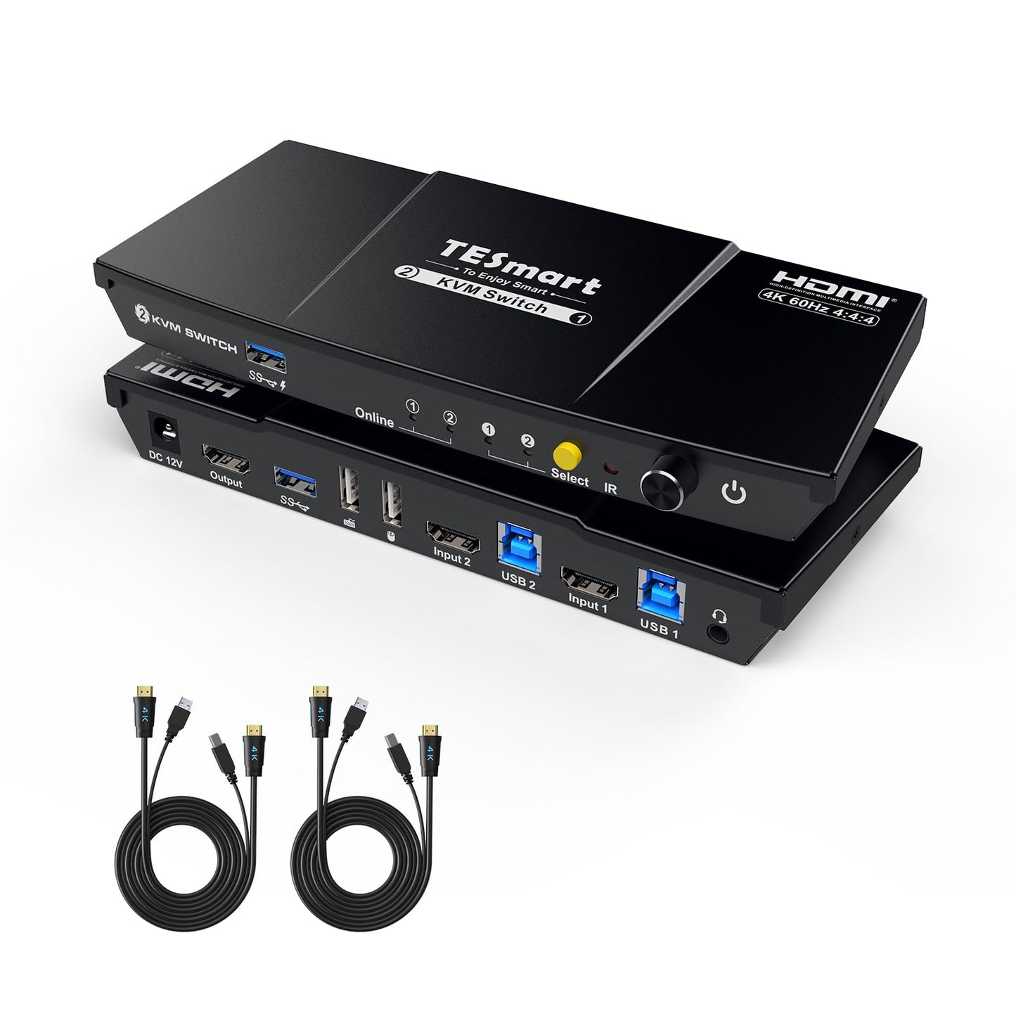 TESmart USB 3.0 HDMI KVM Switch 2 Ports 1 Monitor 4K@60Hz