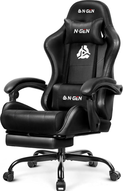 N-GEN GAMING 27.5"x24.5"x50" Adjustable Chair Model NG2601A-BK Indoor Seating