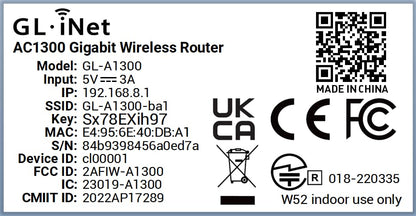 GL.iNet 4.65"L x 3.31"W x 1.30"H GL-A1300 1300 Mbps 2 Antennas Dual-Band Wi-Fi Router
