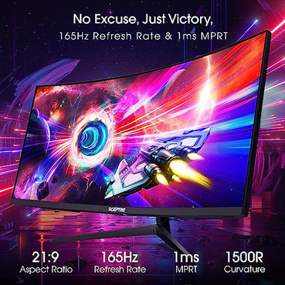 Sceptre 34-Inch Curved Ultrawide Monitor (3440 x 1440), R1500, 165Hz, VA Panel, LED Display