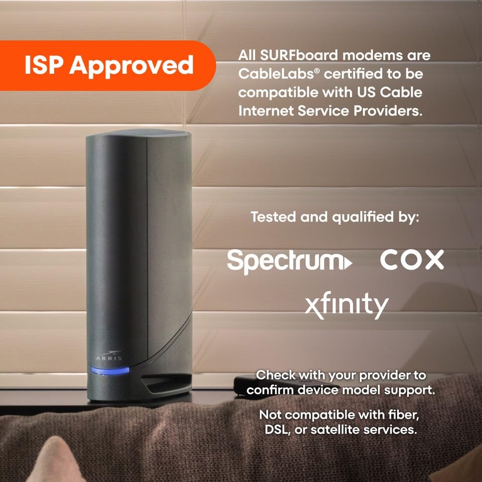 ARRIS G34 Docsis 3.1 Cable Modem WiFi 6 Router - AX3000 Dual-Band - 4 Ethernet Ports - 120 Volts