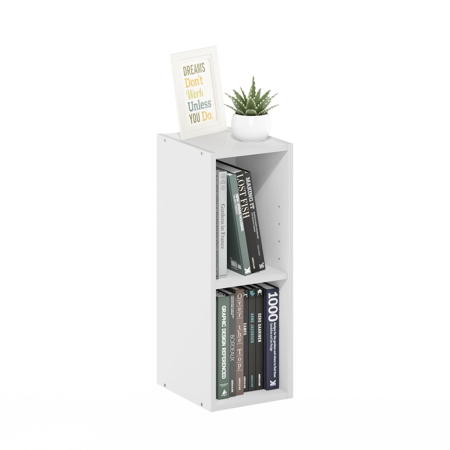 Furinno 8-Inch 22281WH 2-Tier 30 lb Capacity Floor Mount Open Shelf Bookcase