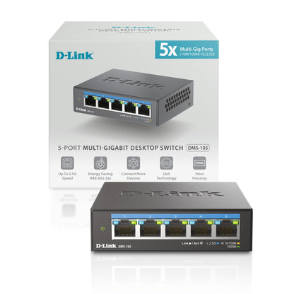 D-Link 5-Port 2.5G Unmanaged Ethernet Switch DMS-105 Multi-Speed RJ45 Black