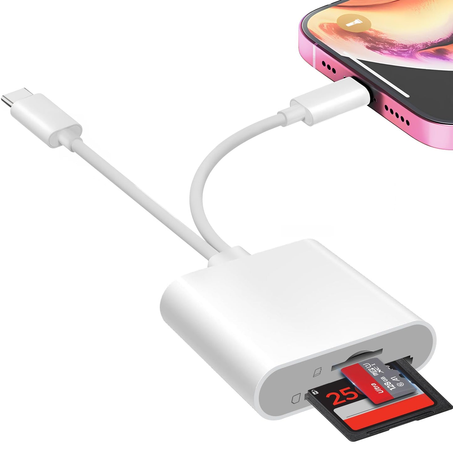 Denlane SD Card Reader 2 Ports USB Type C Lightning Compatible Devices