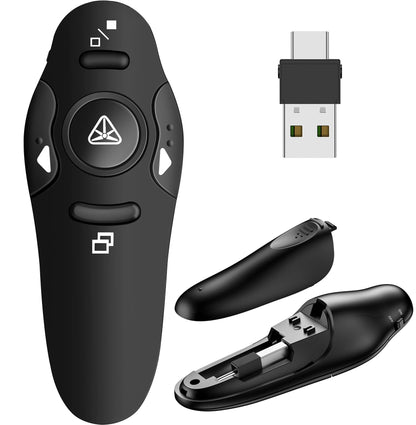 DinoFire 8541661066 USB Wireless Presentation Remote Clicker 50 Feet Range 3 Buttons Ergonomic Design