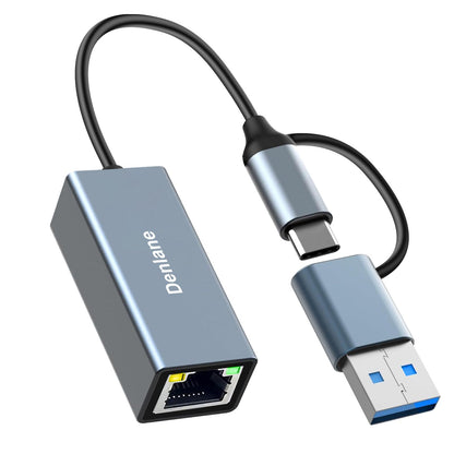 Denlane USB 3.0 to USB Type-C Ethernet Adapter 1000Mbps Dual Port
