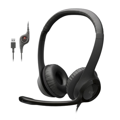 Logitech Model 981-000014 USB Wired Headset, Stereo, Noise Cancelling Microphone, Black