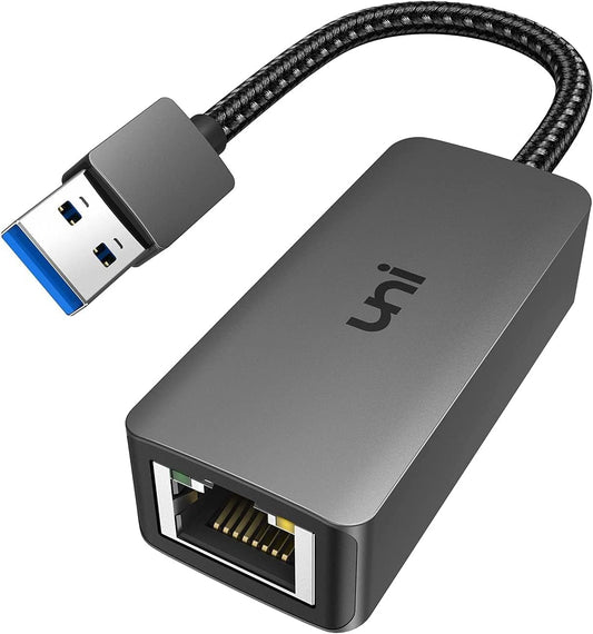 uni 5.92" x 2.36" x 0.67" AE01 USB to Ethernet Adapter, USB 3.0, 1 Gbps, Ethernet, grey