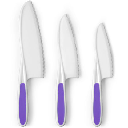Zulay Kitchen 3 Piece Kids Knife Set - Blunt Tip - Purple - Safe For Cutting Fruits and Vegetables