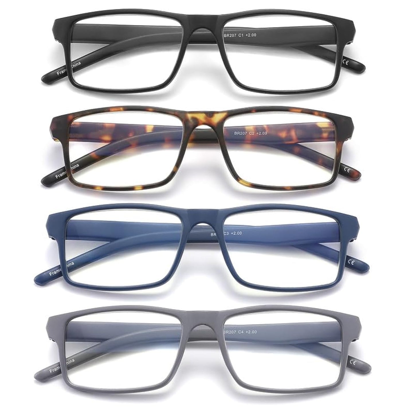JAWSOCK 4 Pack Reading Glasses Categorical Design BS207-4MIX-150 Adult Size Optical Power: 1.5 Diopters