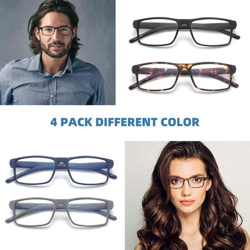 JAWSOCK 4 Pack Reading Glasses Categorical Design BS207-4MIX-150 Adult Size Optical Power: 1.5 Diopters