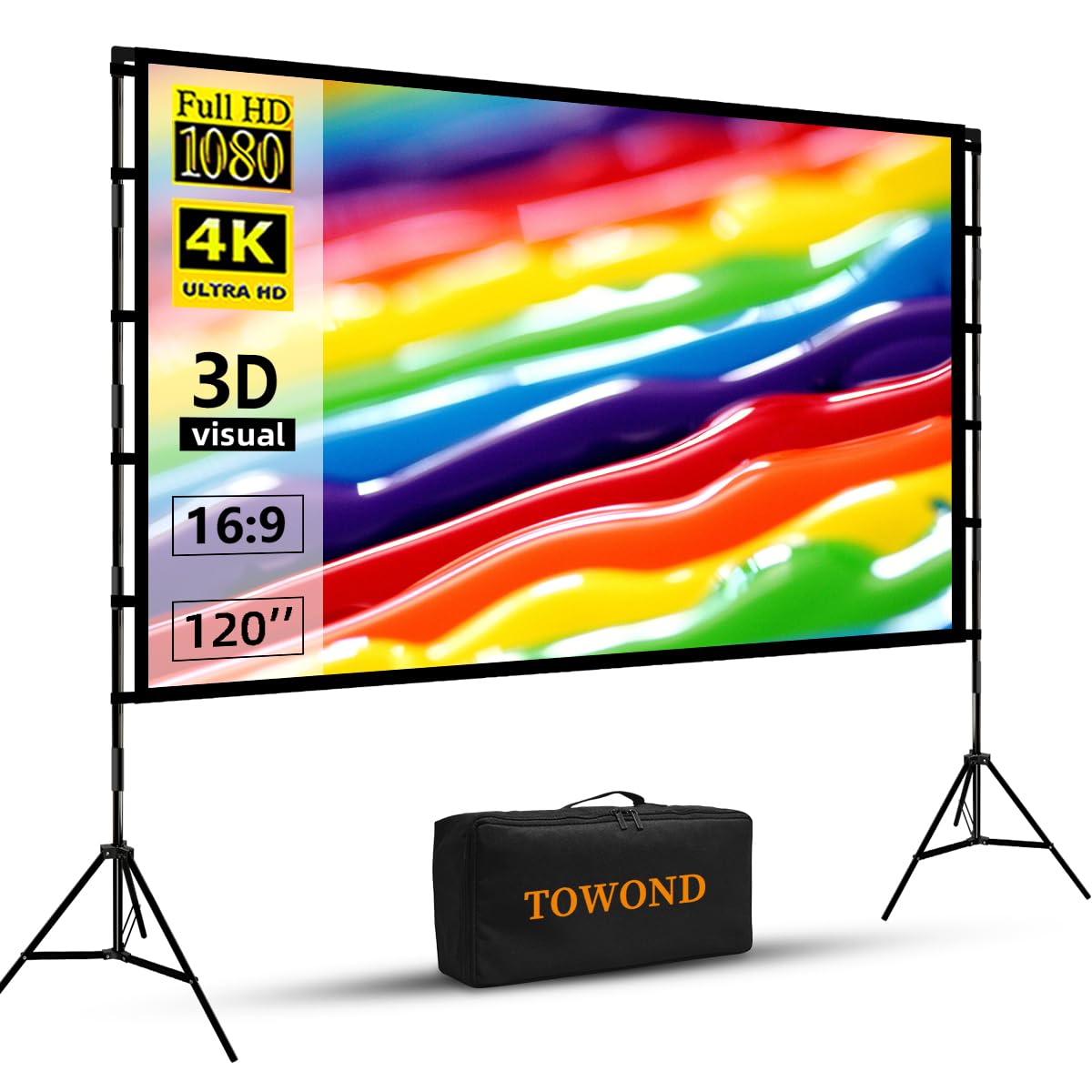 TOWOND 120 pouces Projector Screen 4K HD 16:9 Polyester Portable Projection Screen