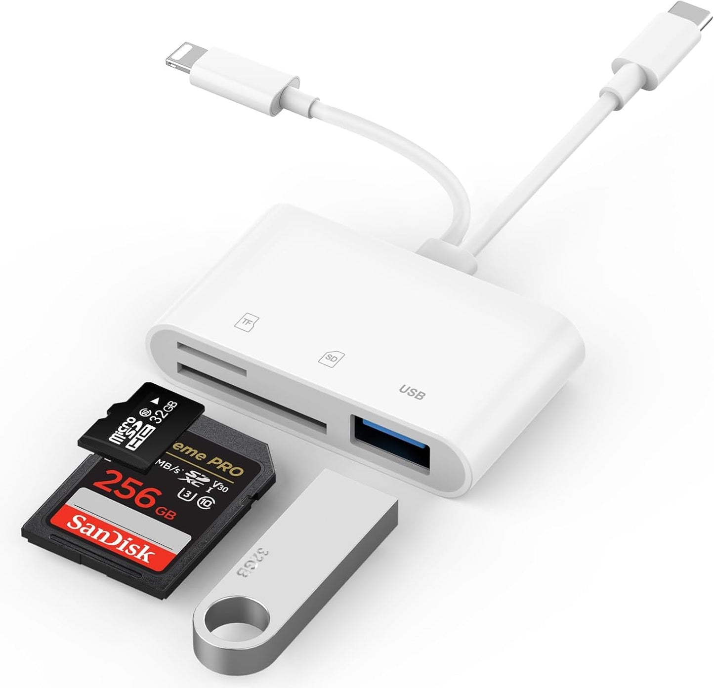Obcxin SD Card Reader SD/TF/USB C/Lightning Adapter for iPhone, iPad and Type C Devices