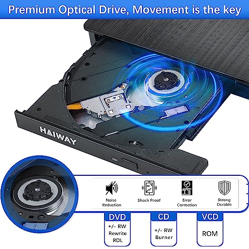 Haiway External CD/DVD Drive 8541609077 USB 3.0 Type-C Optical Burner Portable Slim