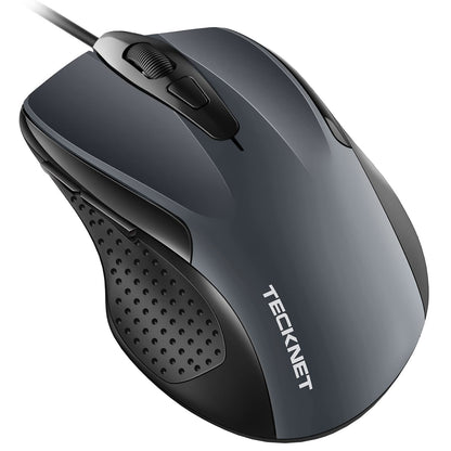TECKNET 6-Button USB Wired Mouse TK-EMS014 2000 DPI Plug and Play Optical Mouse