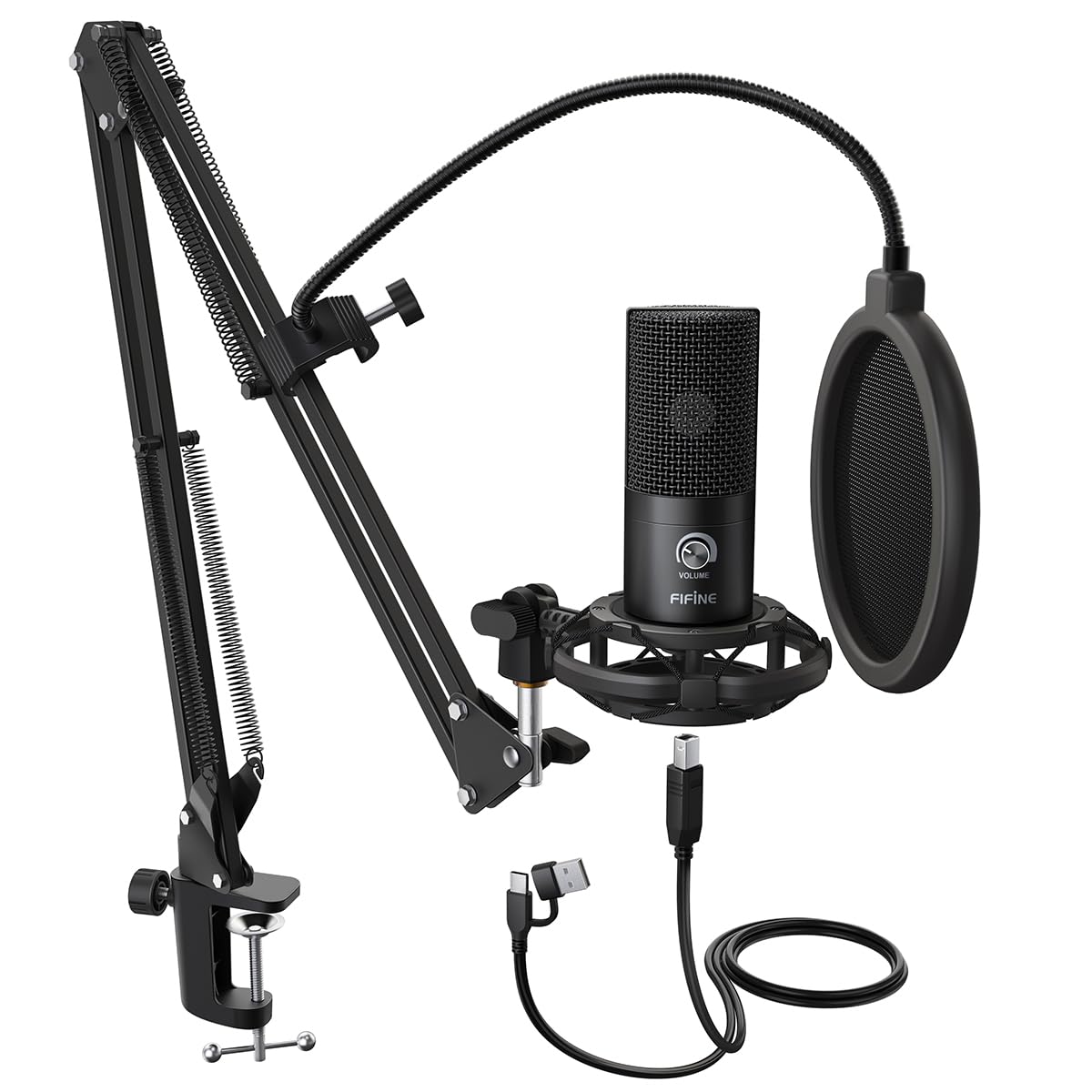 FIFINE T669 Black Microphone Kit USB Type-A/C Unidirectional 20Hz-20KHz 1 Channel