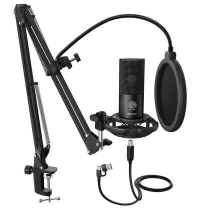 FIFINE T669 Black Microphone Kit USB Type-A/C Unidirectional 20Hz-20KHz 1 Channel