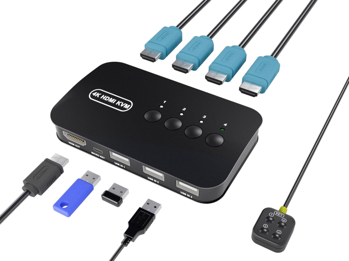 KAGO 4-Port HDMI KVM Switch HK401 5V 1A Tabletop Touch Control PC Connector