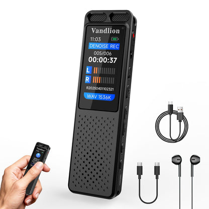 Vandlion 16GB V99 USB-C Digital Voice Recorder 1536Kbps - Playback, 100Hrs Battery Life