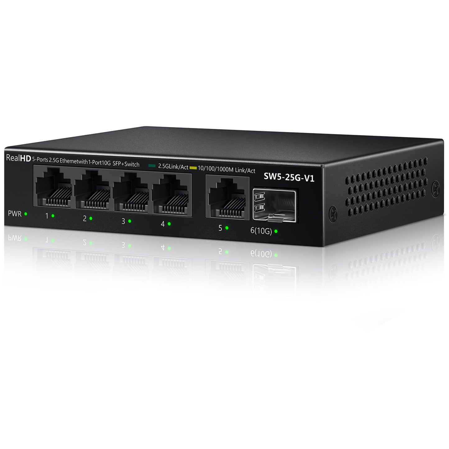 Real HD 5 Port 2.5Gb Switch Unmanaged RJ45 SFP+ Network Adapter 15Gbps Metal