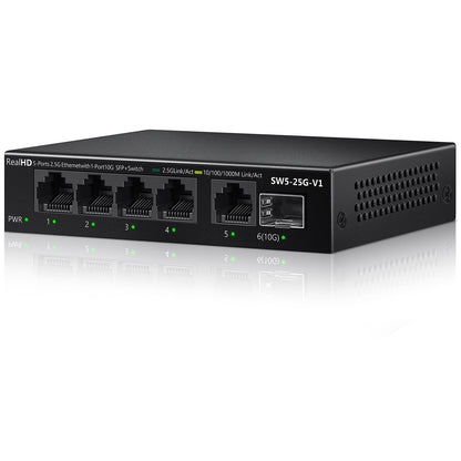 Real HD 5 Port 2.5Gb Switch Unmanaged RJ45 SFP+ Network Adapter 15Gbps Metal