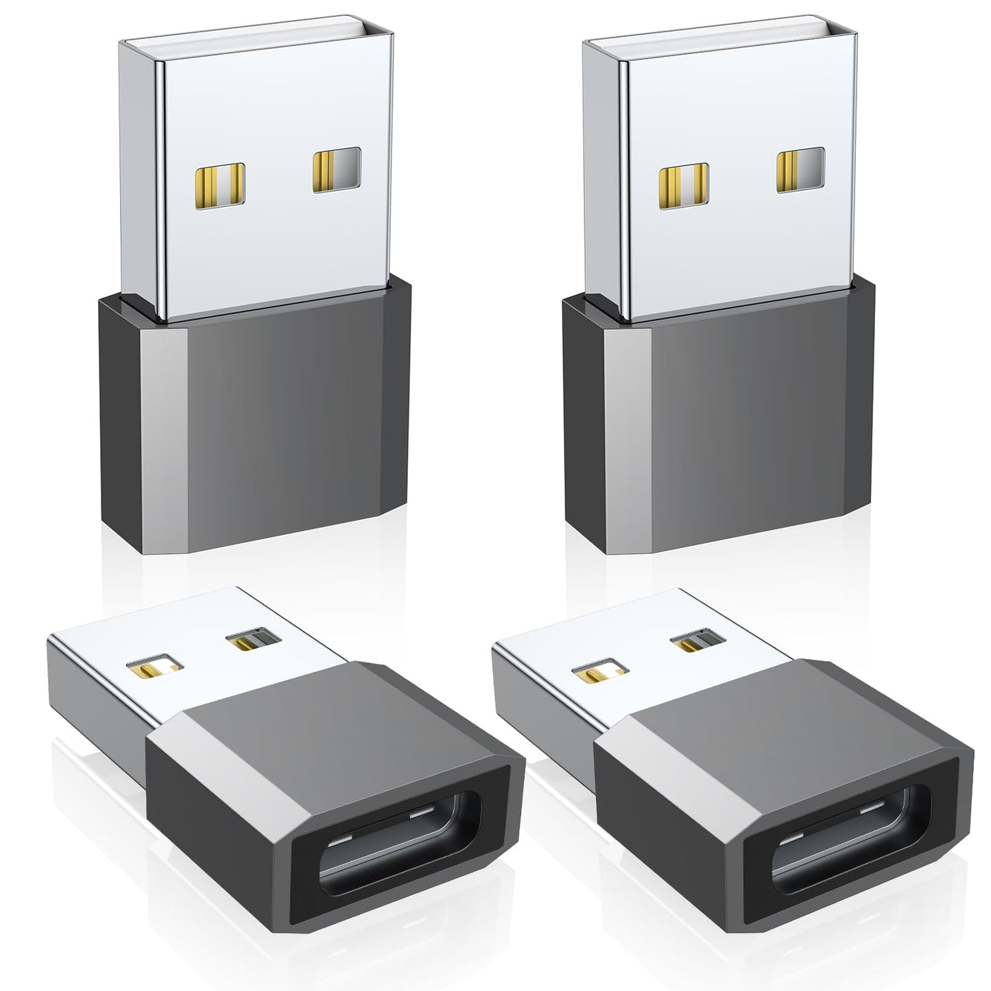 QianLink USB C to USB Male Adapter 4 Pack, Aluminum Alloy, 25 Watts, Type A Connector