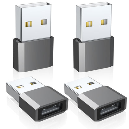 QianLink USB C to USB Male Adapter 4 Pack, Aluminum Alloy, 25 Watts, Type A Connector