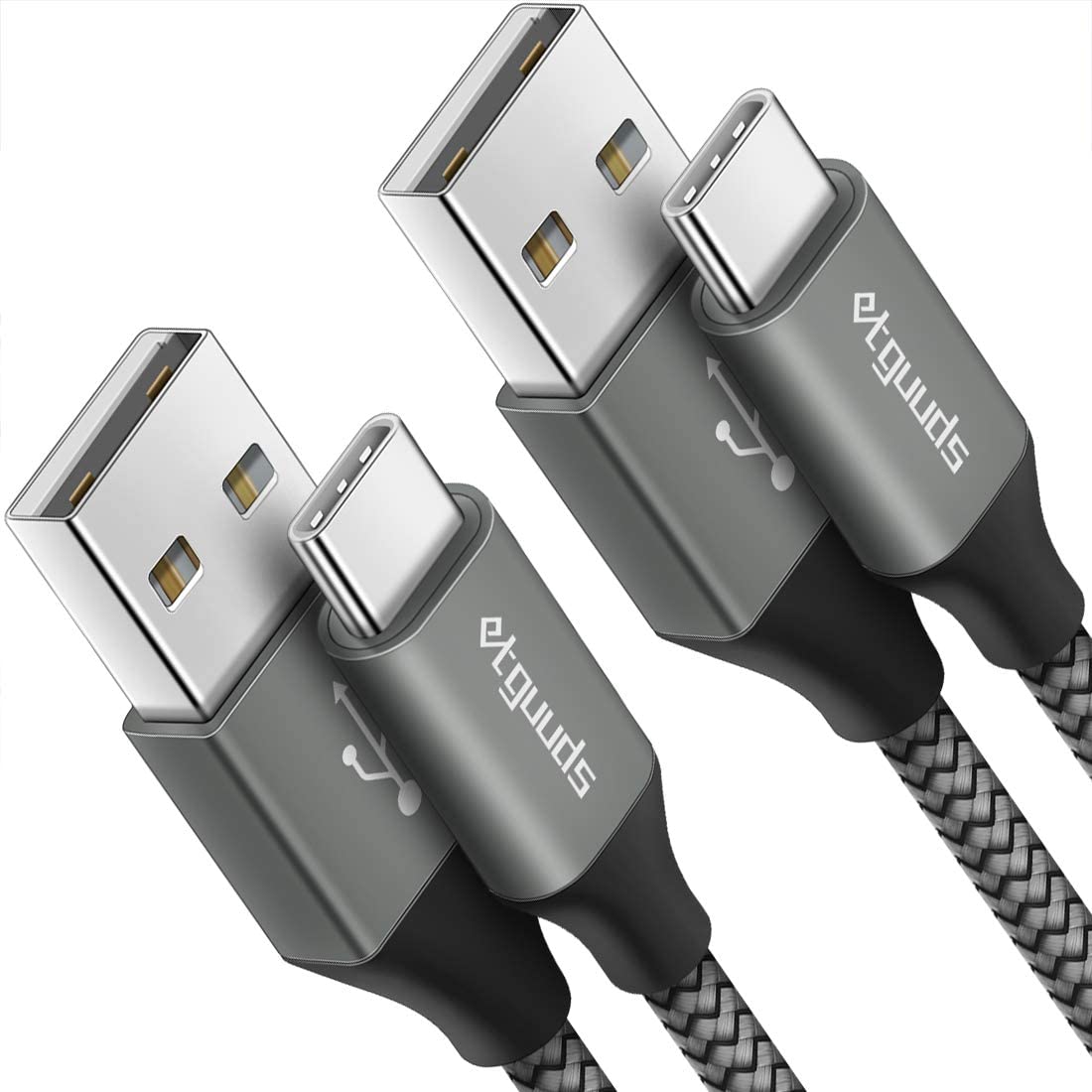 etguuds USB Type A to USB Type C Cable 3 Feet 15 Watts 3 Amps Data Transfer 0.48 Gbps 2-Pack Gray