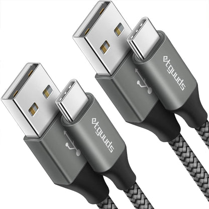 etguuds USB Type A to USB Type C Cable 3 Feet 15 Watts 3 Amps Data Transfer 0.48 Gbps 2-Pack Gray
