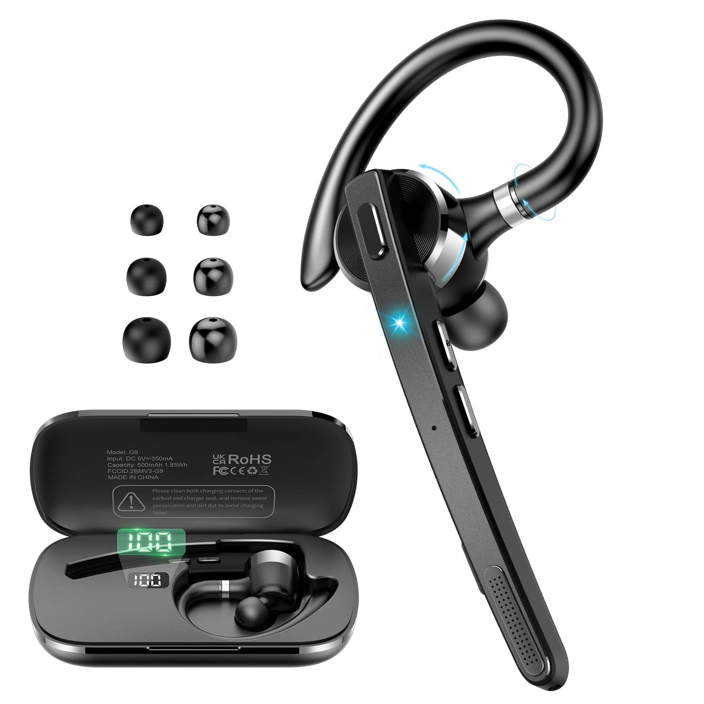 Thunelec G9 Bluetooth Headset, Wireless Bluetooth 5.4, In-Ear, 90 Hours Battery Life, Dual Mic Noise Cancellation, Environmental Noise Cancellation