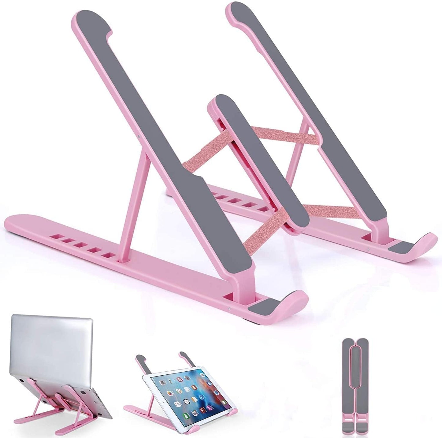 pidien Portable Laptop Stand PLS-08 Foldable Adjustable Aluminum Riser 1 Count Pink
