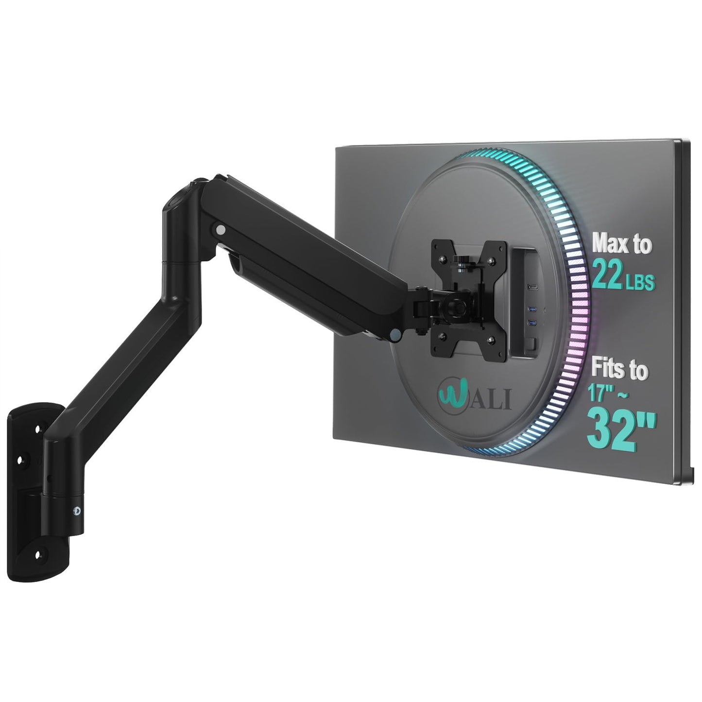 WALI 13-32 Inch GSWM001 Monitor Wall Mount, Adjustable Gas Spring Arm, 22lbs Capacity, Black