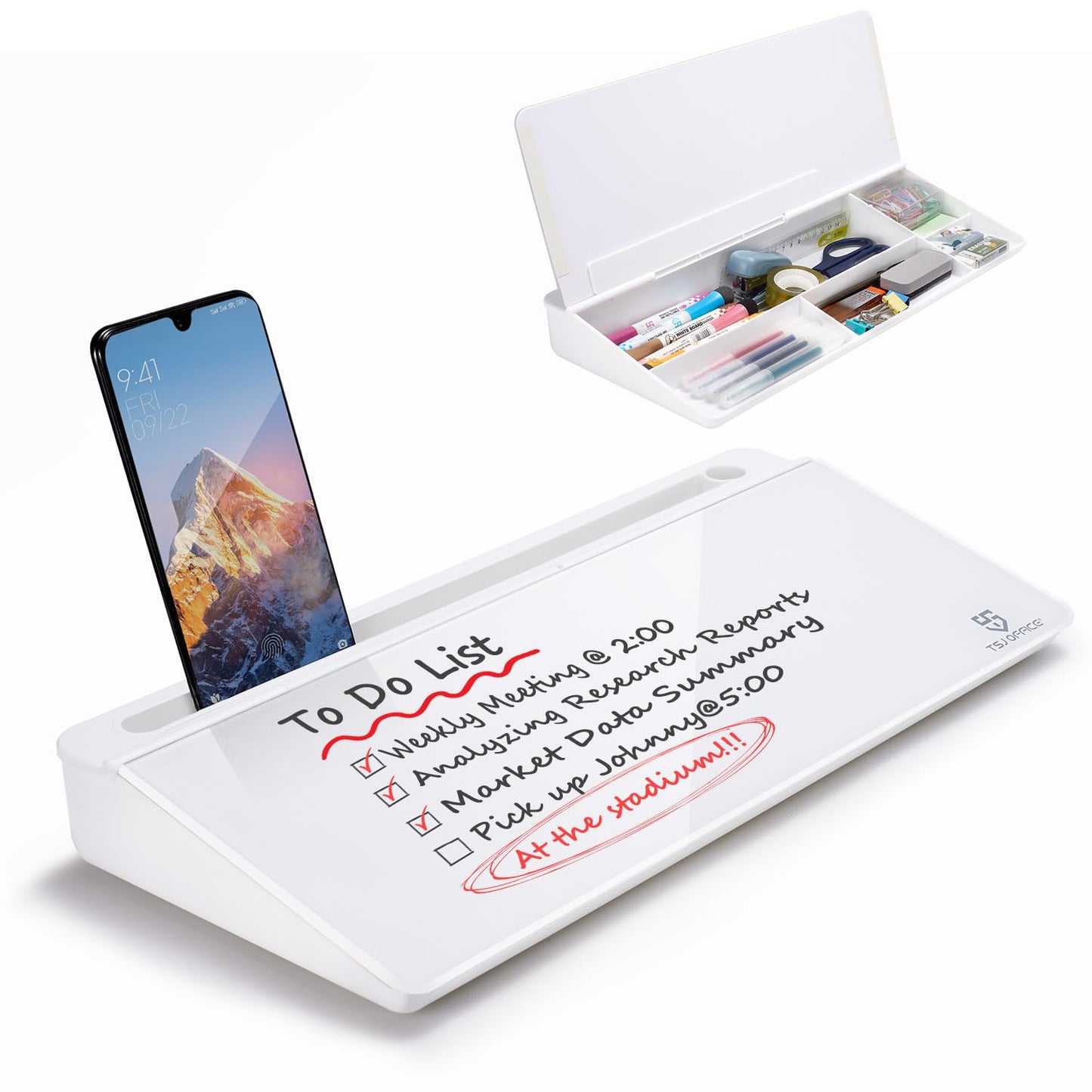 TSJ OFFICE 15.8" x 7.1" TSJWB1806W Frameless Glass Desktop Whiteboard