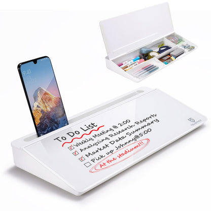 TSJ OFFICE 15.8" x 7.1" TSJWB1806W Frameless Glass Desktop Whiteboard