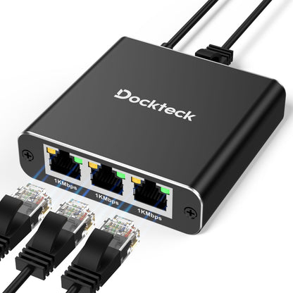 dockteck Ethernet Splitter 1 to 3 1000Mbps USB Powered RJ45 Network Adapter