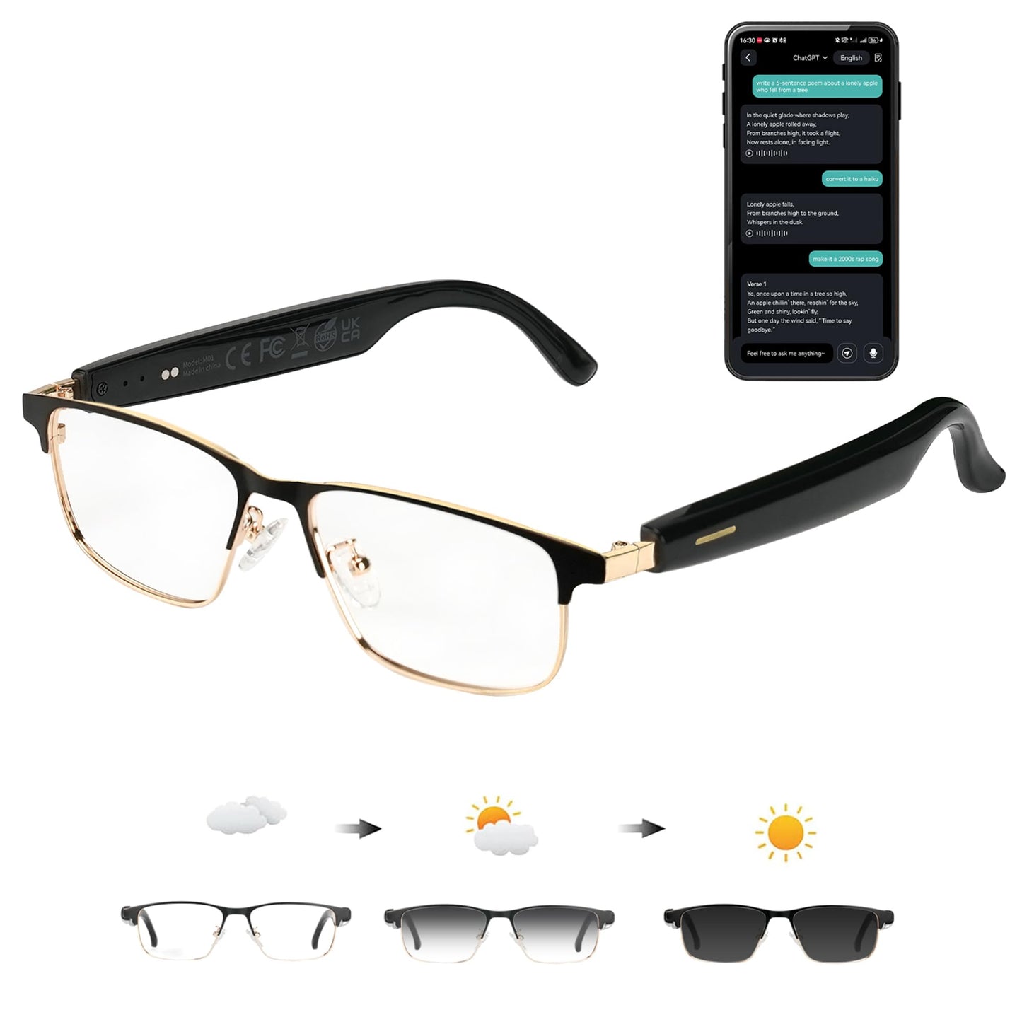 OICIIDO Bluetooth Smart Glasses C1FF32596FBB 164 Languages AI Translation Waterproof IP67 Touch Control Unisex