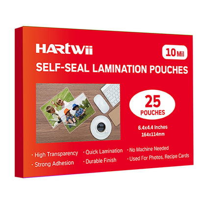 HARTWII 4" x 6" Self-Sealing Laminating Pouches 10 Mil Thickness Office Supplies