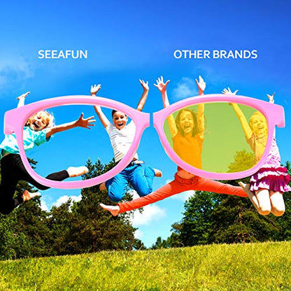 SEEAFUN Pink/Green 323 Round 46mm Blue Light Glasses for Kids