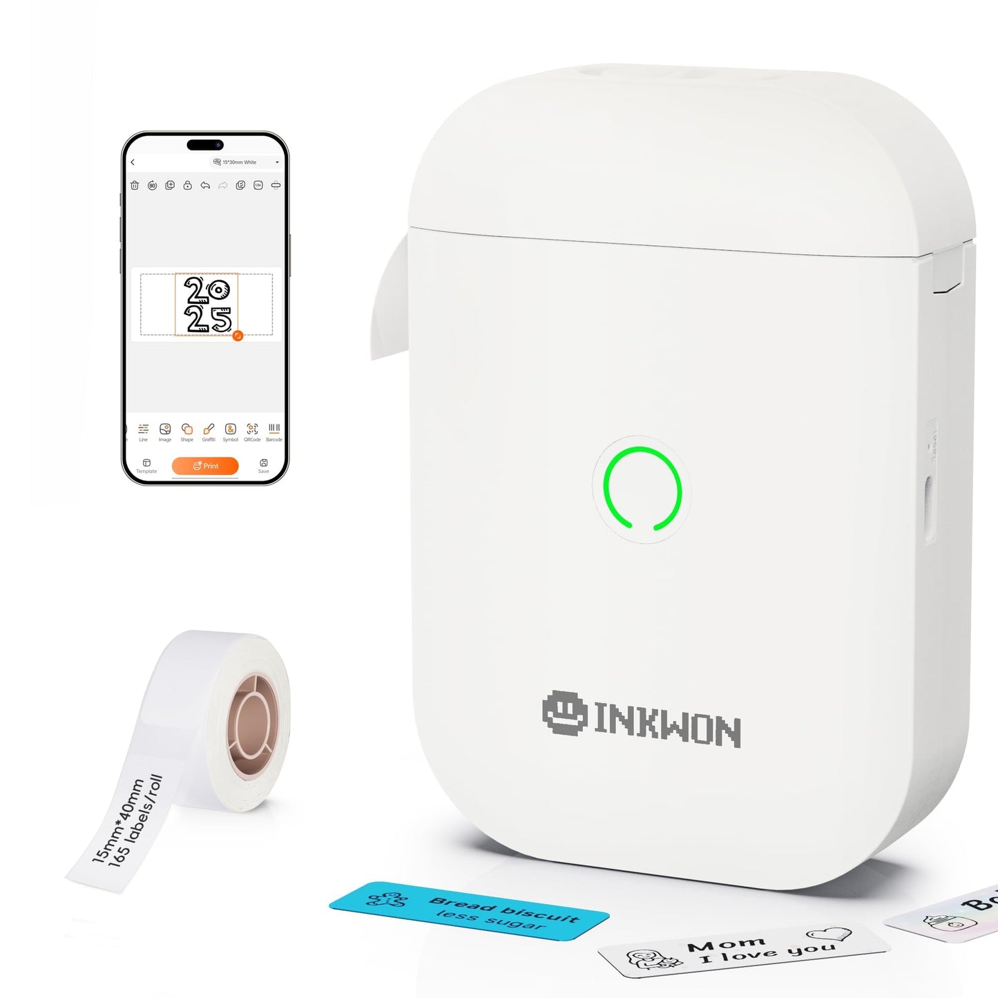 InkWon D11S Thermal Label Printer 203DPI Portable Monochrome Bluetooth Label Maker