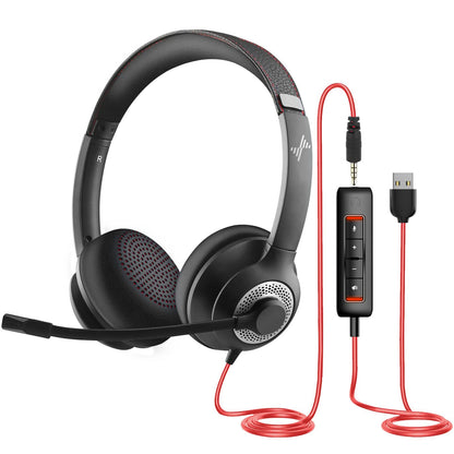 JIAMQISHI EH01 USB+3.5mm Wired Headset, 32 Ohm, Dynamic Driver, Touch Control, Active Noise Cancellation, Volume Control, Black