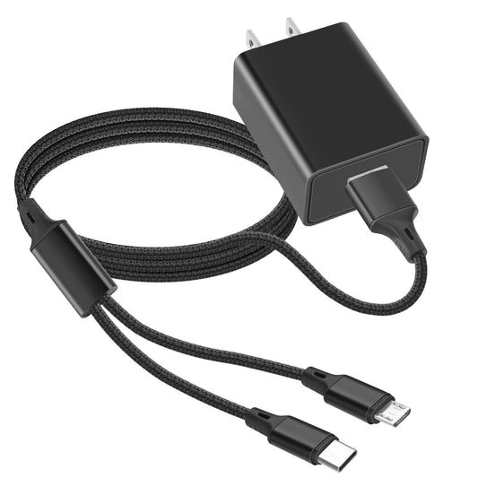 UL Listed Fast Charger 10W with 6FT USB to Micro-USB and USB-C Cable