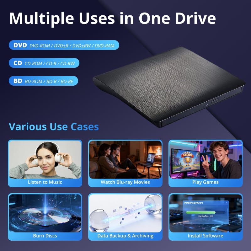 GOOBOX 5.74" x 5.63" x 0.51" GBX-BD100 External USB 3.0 Type-C Blu-ray Drive