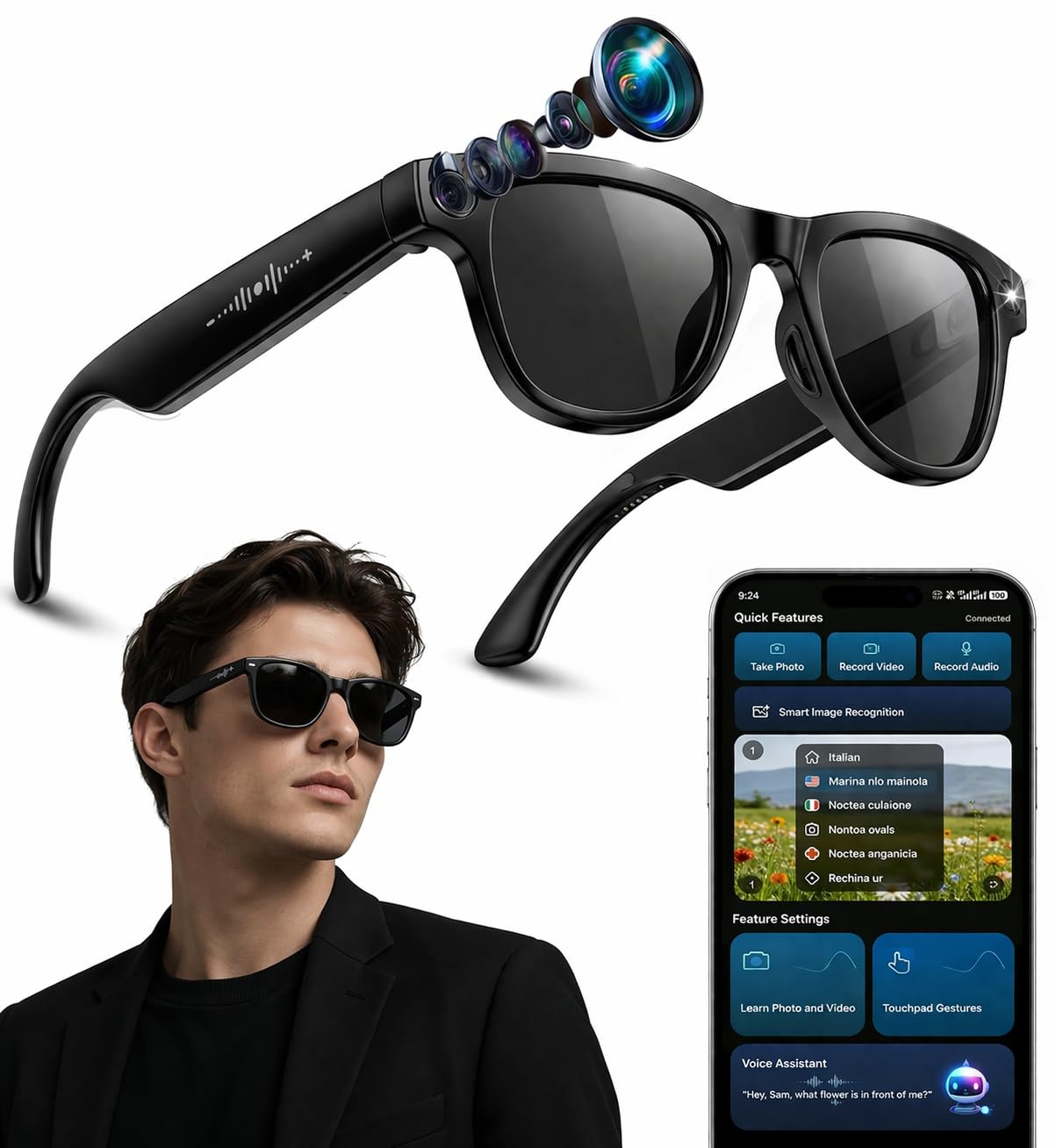 Nllosa 2026 M02 Smart Glasses 8MP 4K Camera No Display Bluetooth 32GB Wearable Tech Glasses