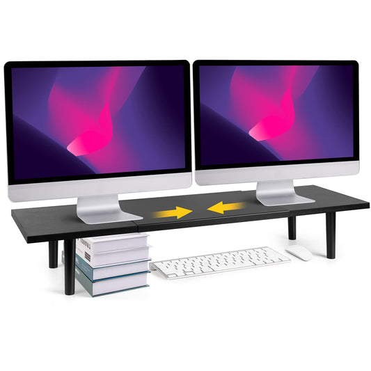 Across-Star Adjustable Monitor Riser for 2 Monitors, Metal/Wood, Black, 40 x 9.25 x 4.72 inches