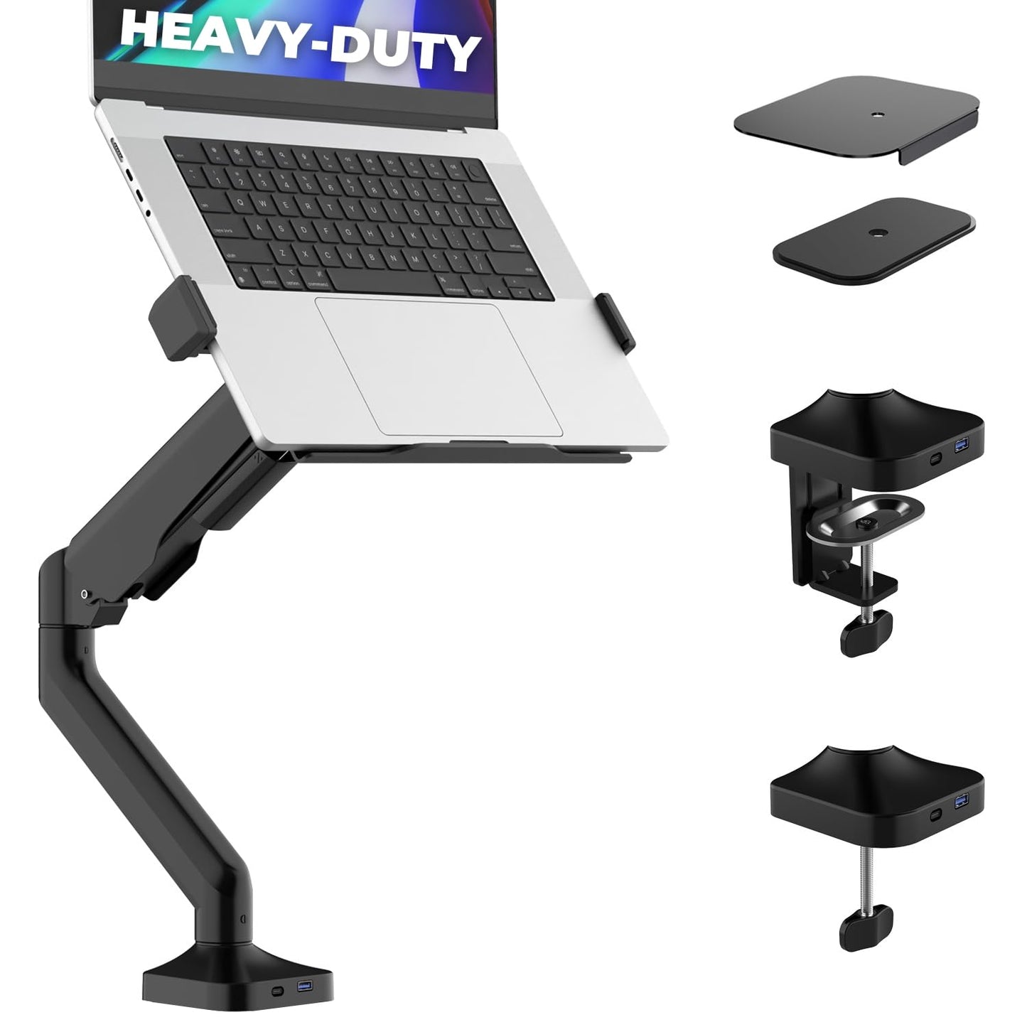 DESKELLO Elevate Pro 17.3" Laptop Mount Arm - Desk/Tabletop Clamp-Mount - Adjustable - Heavy-Duty - Matte Black