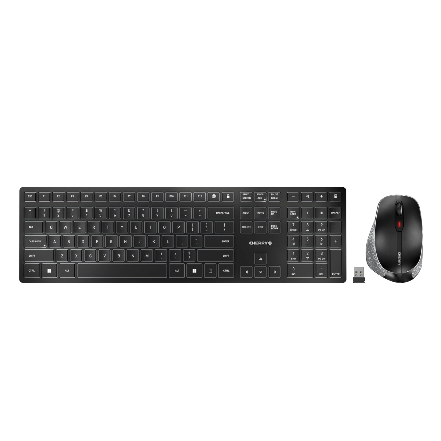 CHERRY DW 9500 Slim Wireless Keyboard and Mouse Set Bluetooth 2.4GHz Ergonomic Rechargeable QWERTY Black