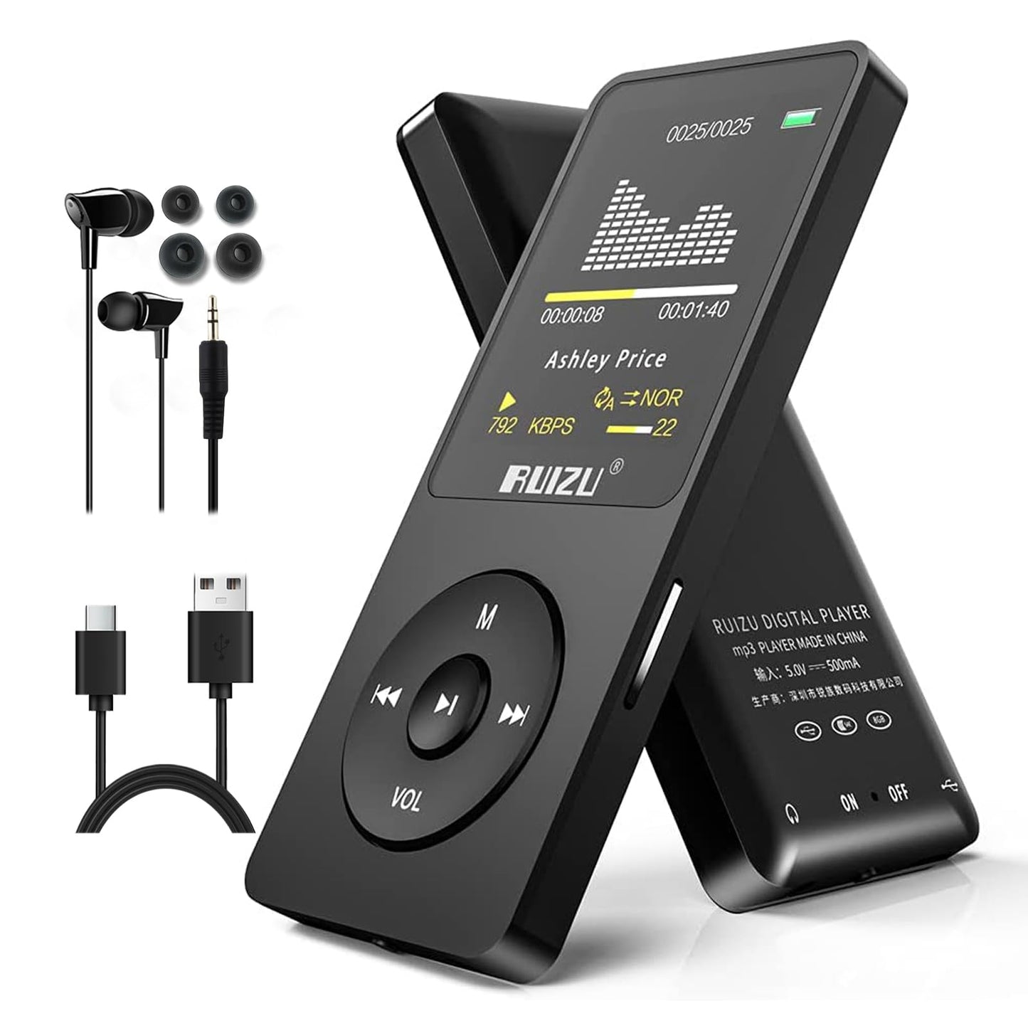 RUIZU 64GB X02 MP3 Player Portable Music Device with FM Radio, Voice Recorder, Video Playback, Bluetooth 5.3, LCD Display