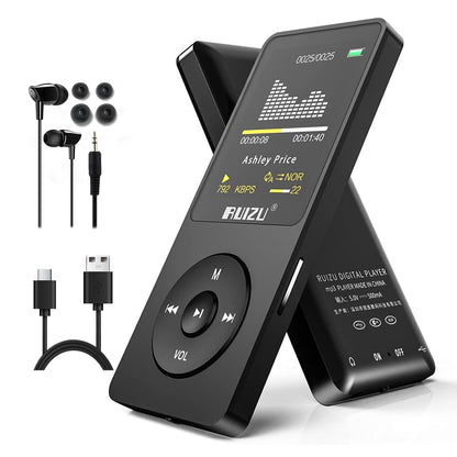 RUIZU 64GB X02 MP3 Player Portable Music Device with FM Radio, Voice Recorder, Video Playback, Bluetooth 5.3, LCD Display