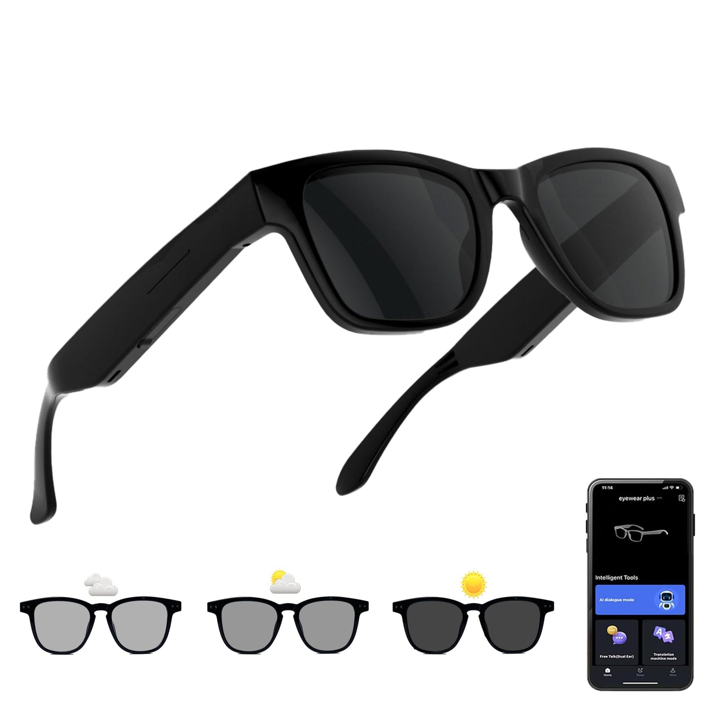 XOOMEER 1.5" B0G4M9ZM1P AI Smart Glasses - Translation, Bluetooth - Classic Plastic