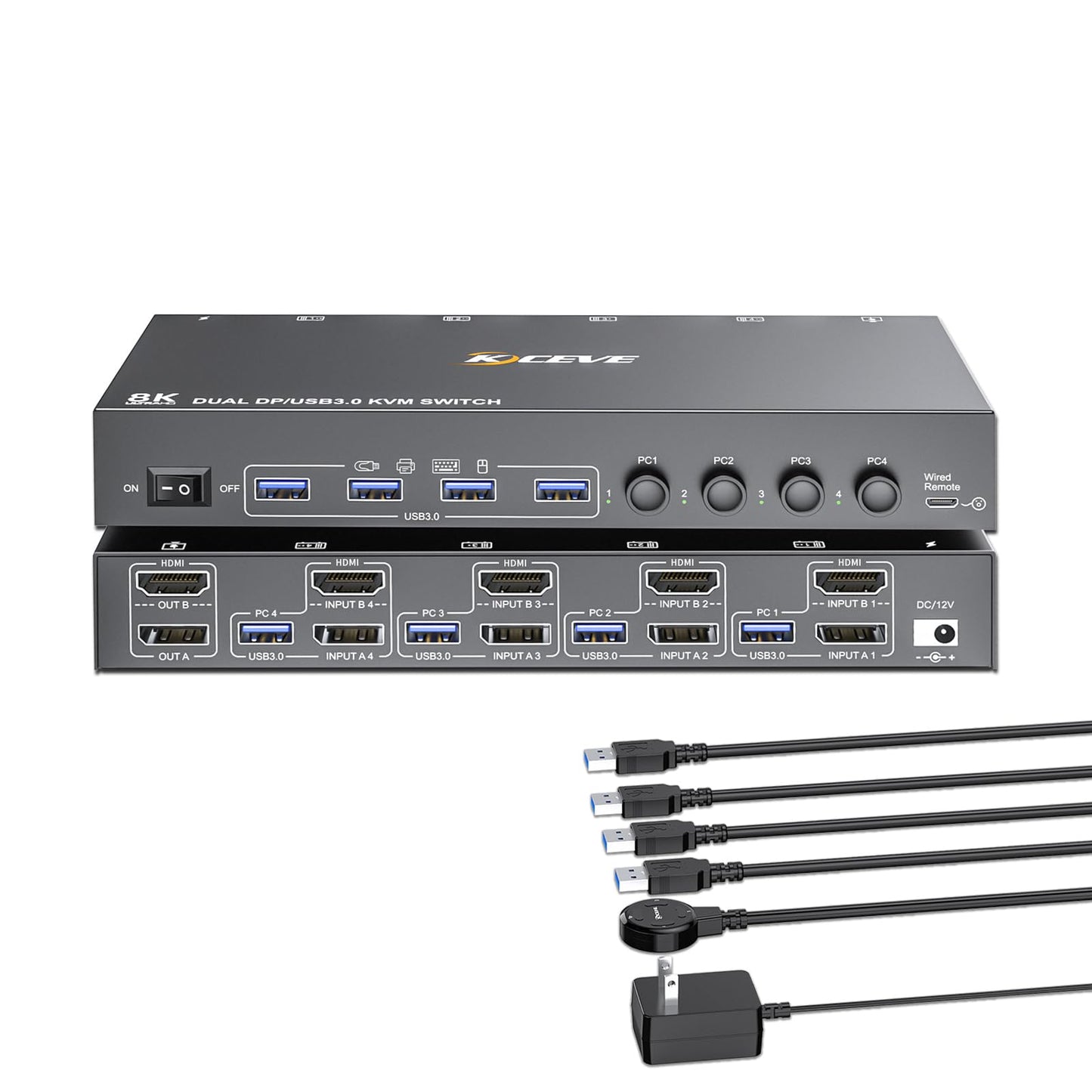 KCEVE 2 Monitors 4 Computers HDMI + DisplayPort Switch KCDZUS402DH 8K@30Hz 4k@144Hz KVM Switcher